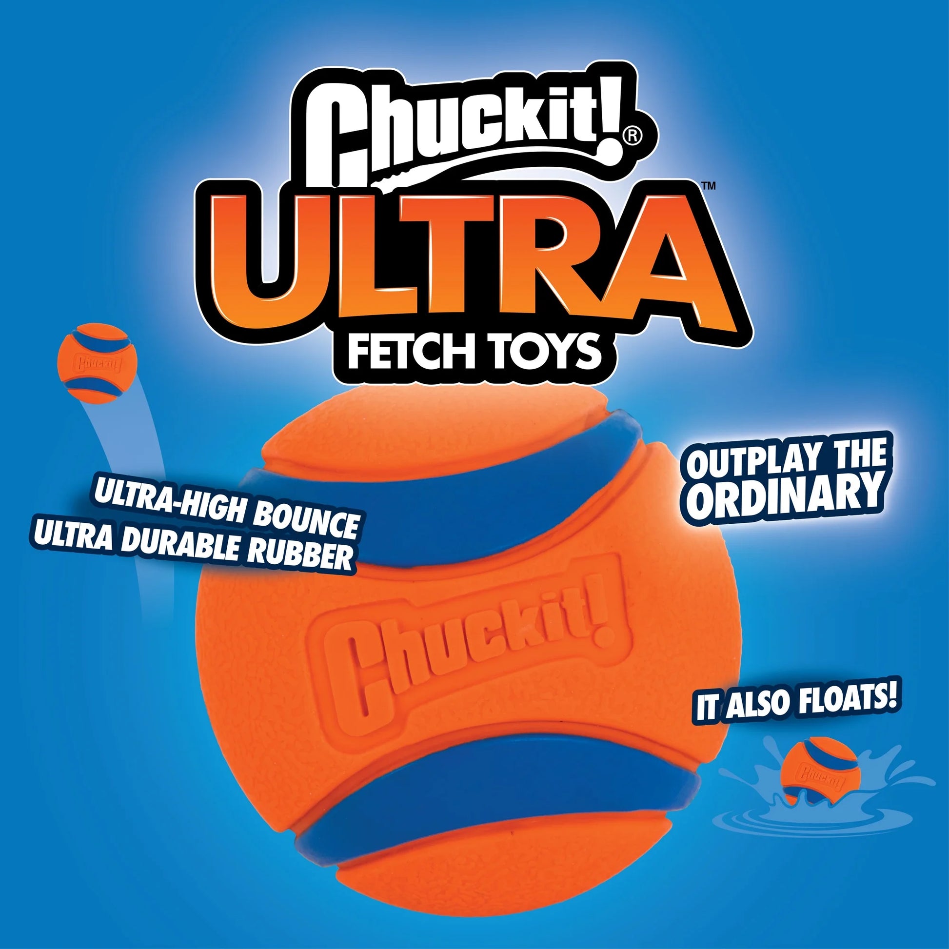 Ultra Ball Durable Rubber Fetch Dog Toy, Medium 2.5" for Medium Dogs, Pack of 2, Orange