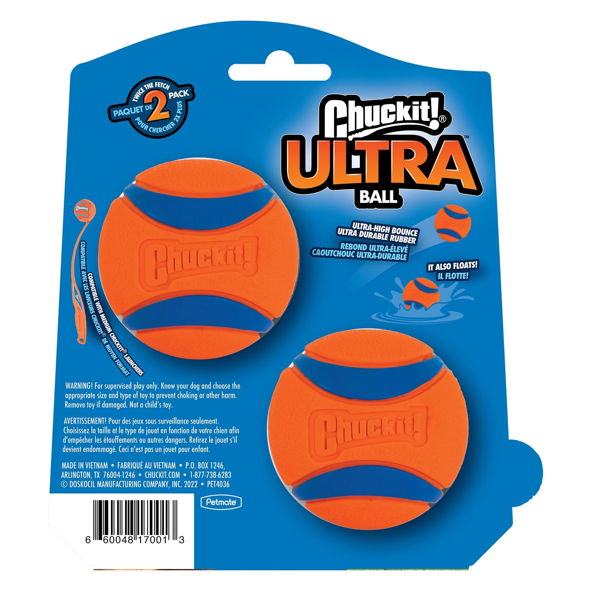 Ultra Ball Durable Rubber Fetch Dog Toy, Medium 2.5" for Medium Dogs, Pack of 2, Orange