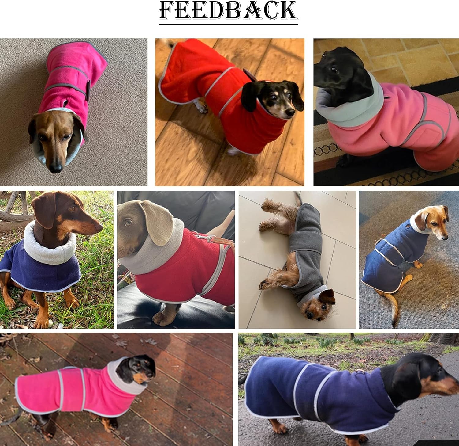 Dachshund Coats Sausage Dog Fleece Coat in Winter Miniature Dachshund Clothes with Hook and Loop Closure and High Vis Reflective Trim Safety - Navy - L
