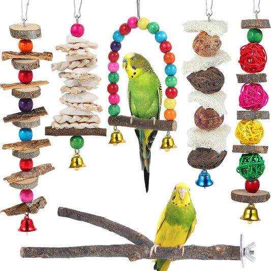 Fluffy Fiesta: 6-Pack of Chew-licious Perches and Playthings for Your Tiny Feathered Divas!