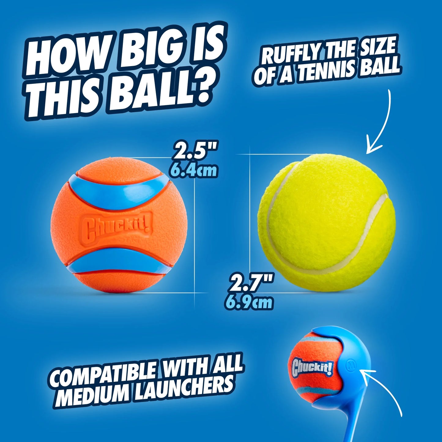 Ultra Ball Durable Rubber Fetch Dog Toy, Medium 2.5" for Medium Dogs, Pack of 2, Orange