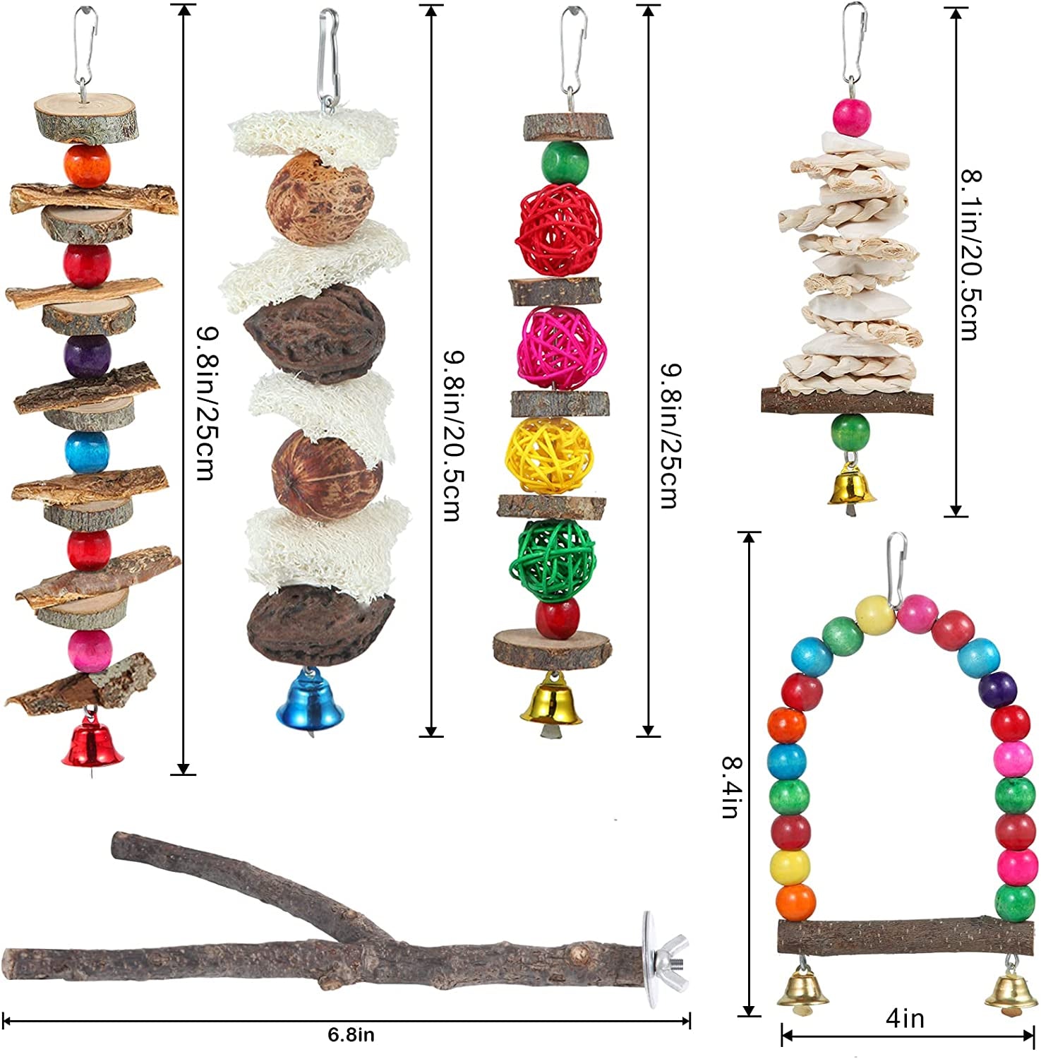 Fluffy Fiesta: 6-Pack of Chew-licious Perches and Playthings for Your Tiny Feathered Divas!