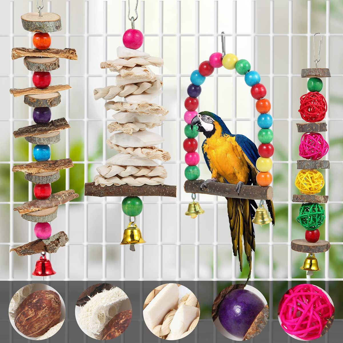 Fluffy Fiesta: 6-Pack of Chew-licious Perches and Playthings for Your Tiny Feathered Divas!