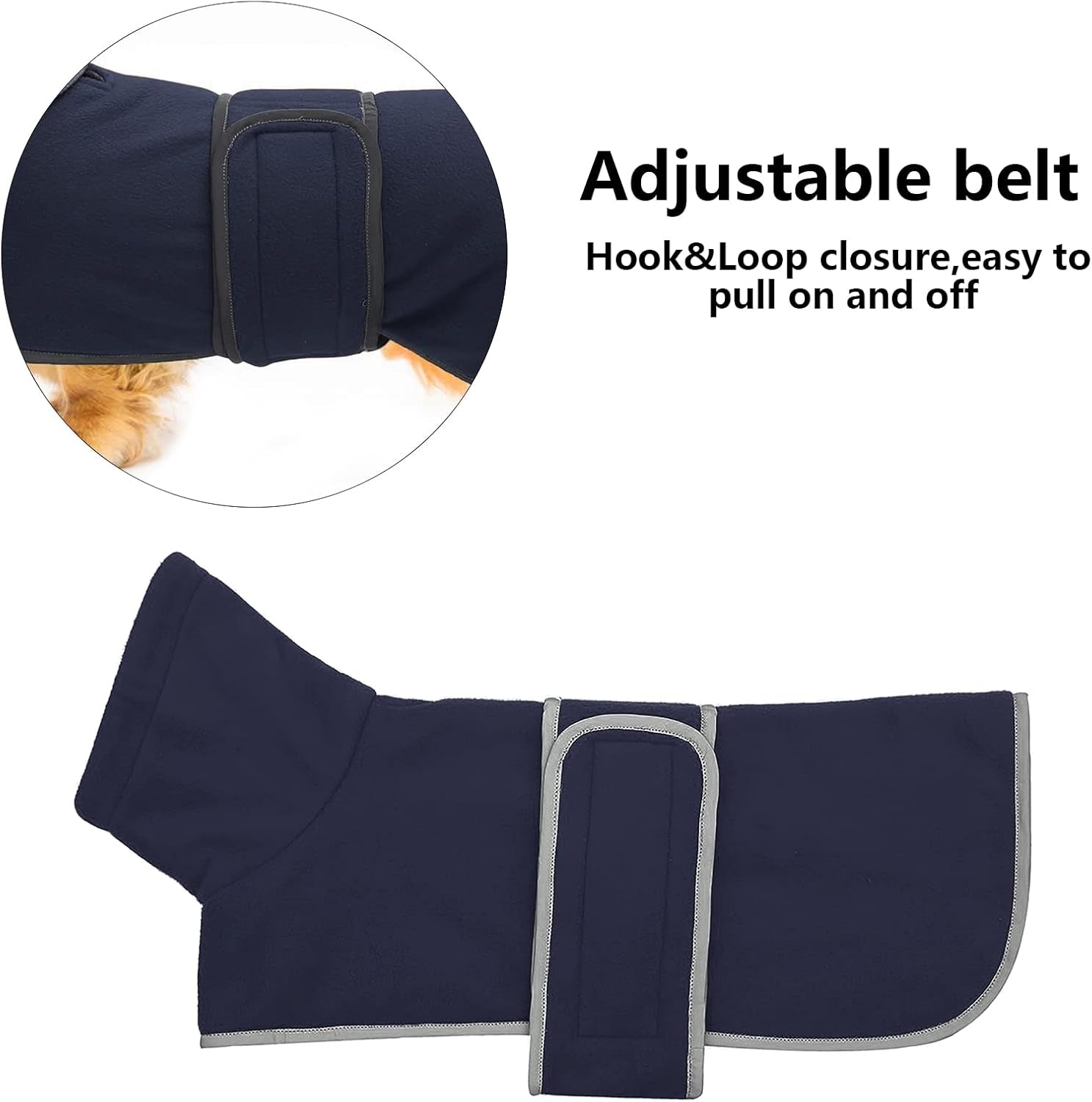 Dachshund Coats Sausage Dog Fleece Coat in Winter Miniature Dachshund Clothes with Hook and Loop Closure and High Vis Reflective Trim Safety - Navy - L