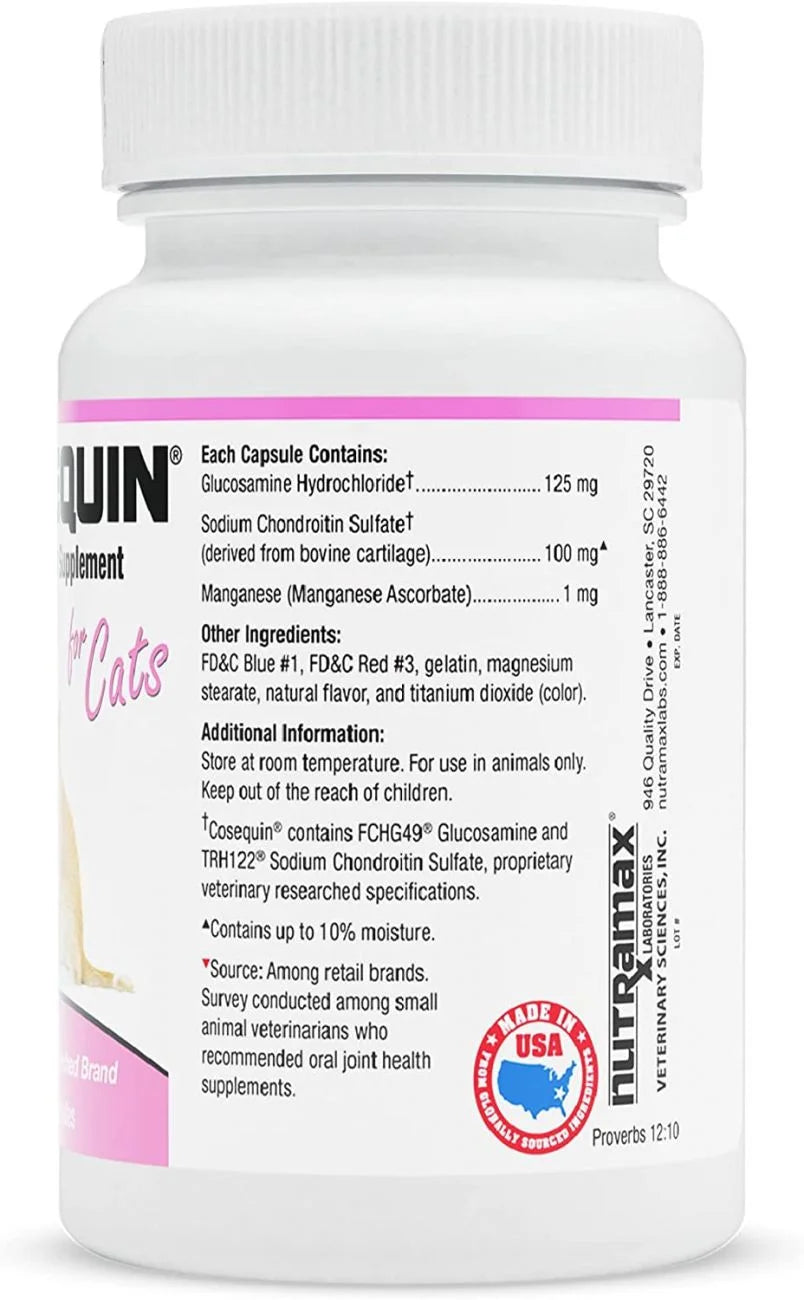 Nutramax Cosequin for Cats Joint Health Supplement, Contains Glucosamine for Cats, plus Chondroitin, and Omega-3S, Supports Joint and Skin and Coat Health, for All Sizes, 80 Sprinkle Capsules