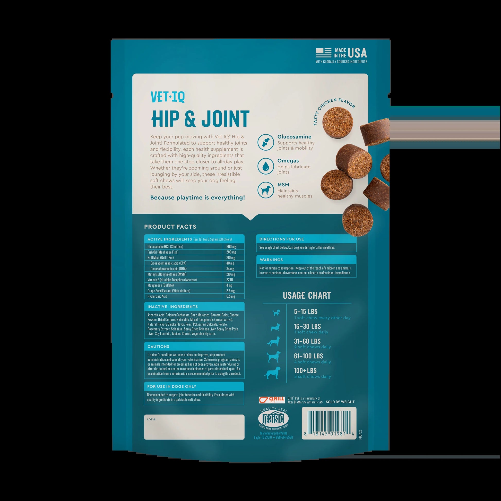 Hip & Joint Supplement for Dogs, Chicken Flavored Soft Chews, 60 Count Soft Chews