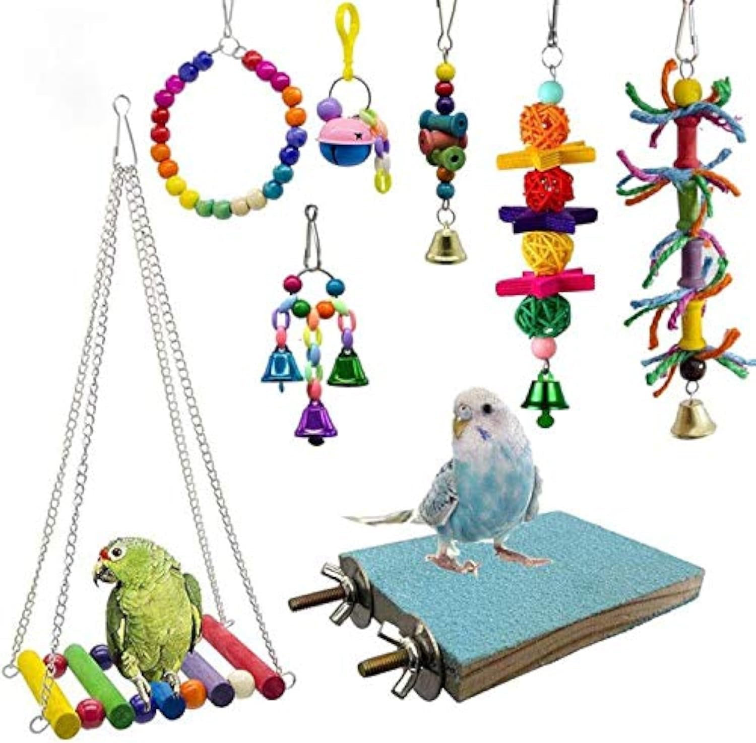 8-Pack of Fluffy Royal Ruckus: Swing, Chew, and Jingle Toys for Your Mini Feathered Divas and Dudes!