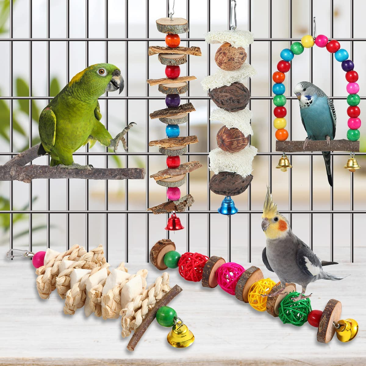 Fluffy Fiesta: 6-Pack of Chew-licious Perches and Playthings for Your Tiny Feathered Divas!