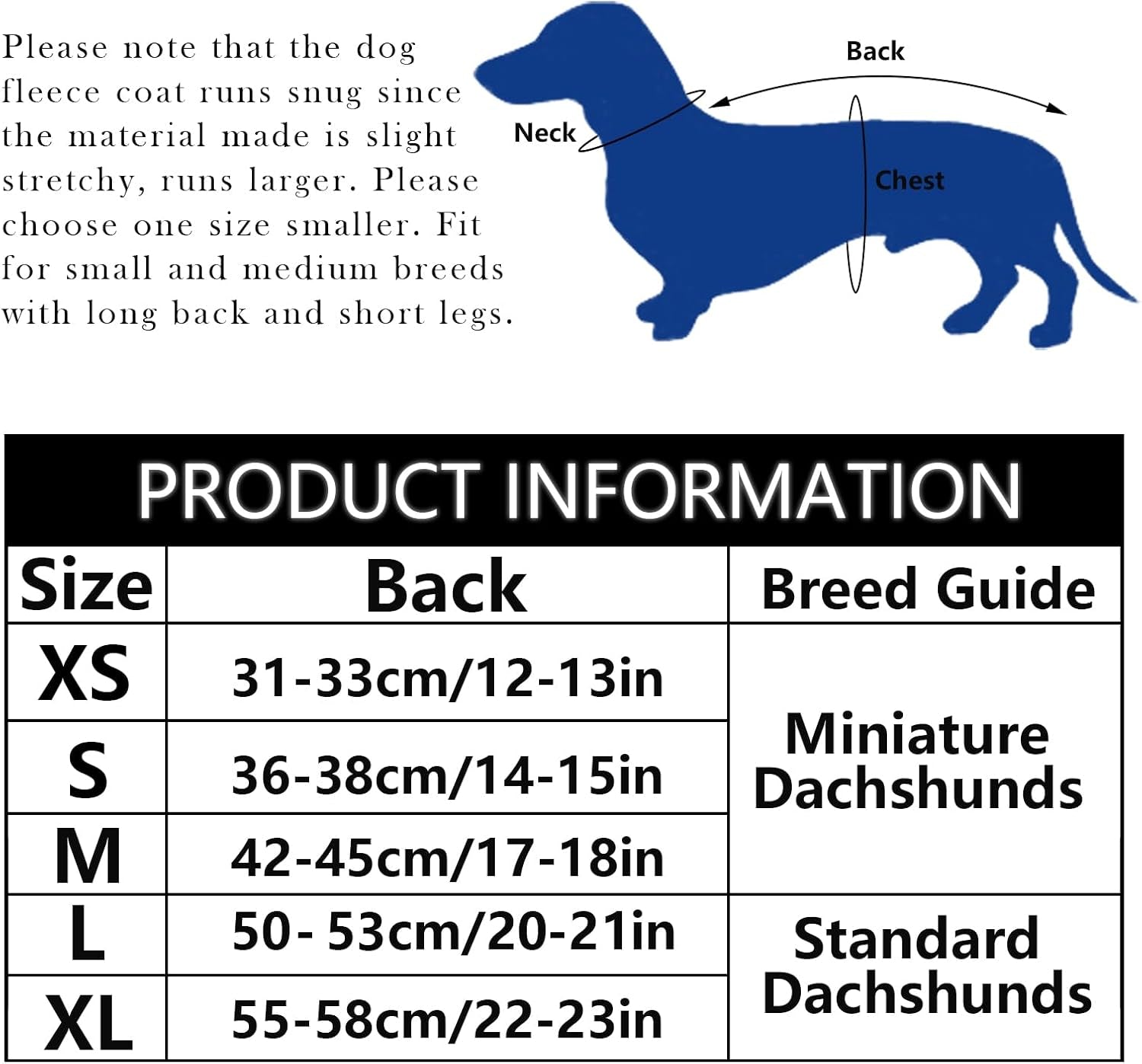 Dachshund Coats Sausage Dog Fleece Coat in Winter Miniature Dachshund Clothes with Hook and Loop Closure and High Vis Reflective Trim Safety - Navy - L