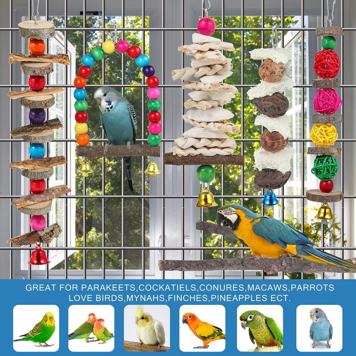 Fluffy Fiesta: 6-Pack of Chew-licious Perches and Playthings for Your Tiny Feathered Divas!