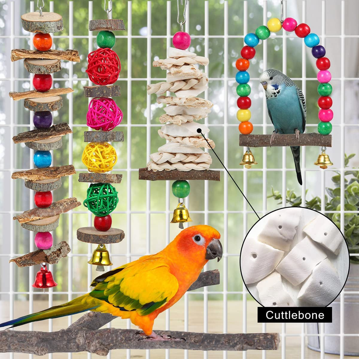 Fluffy Fiesta: 6-Pack of Chew-licious Perches and Playthings for Your Tiny Feathered Divas!