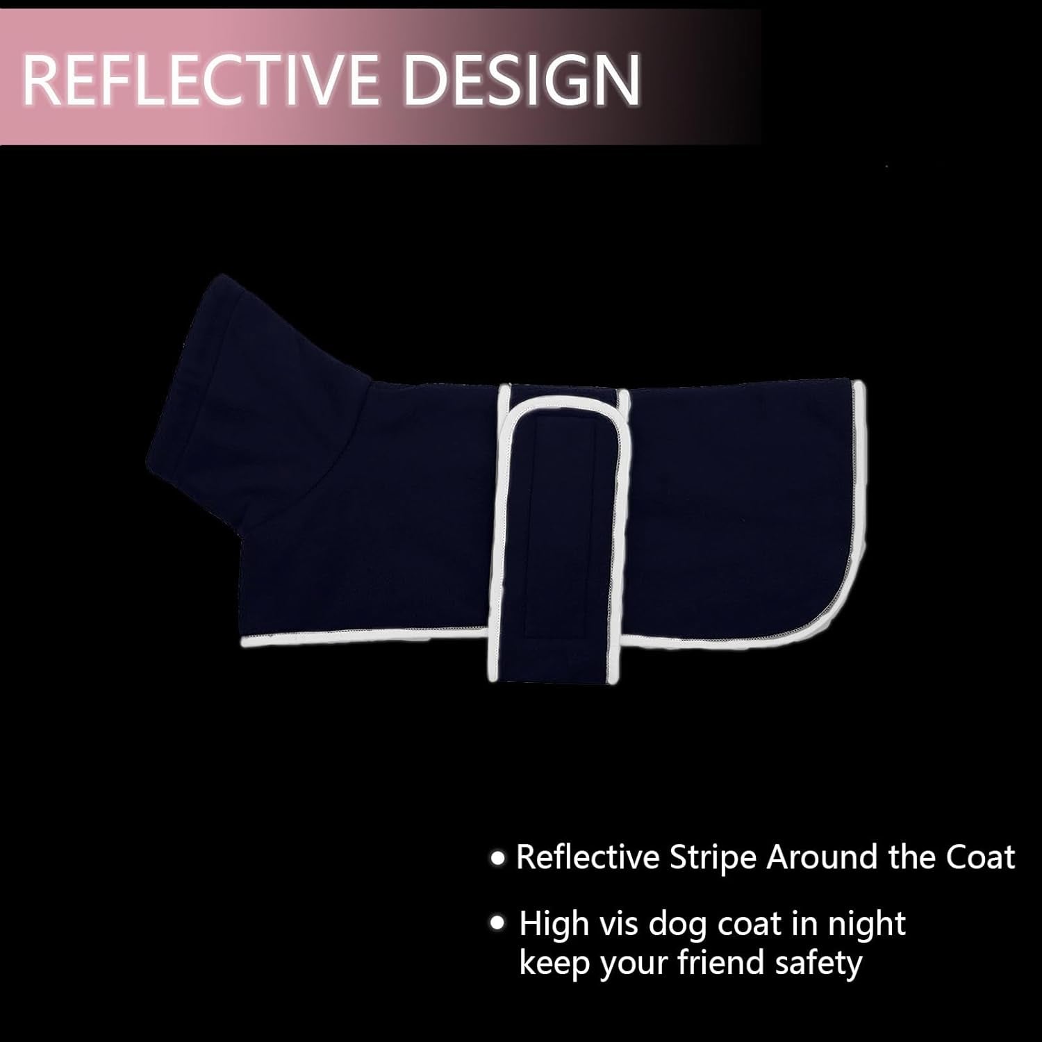 Dachshund Coats Sausage Dog Fleece Coat in Winter Miniature Dachshund Clothes with Hook and Loop Closure and High Vis Reflective Trim Safety - Navy - L