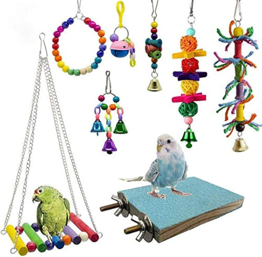 8-Pack of Fluffy Royal Ruckus: Swing, Chew, and Jingle Toys for Your Mini Feathered Divas and Dudes!
