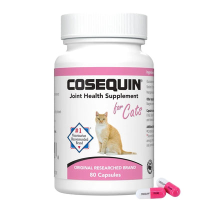 Nutramax Cosequin for Cats Joint Health Supplement, Contains Glucosamine for Cats, plus Chondroitin, and Omega-3S, Supports Joint and Skin and Coat Health, for All Sizes, 80 Sprinkle Capsules